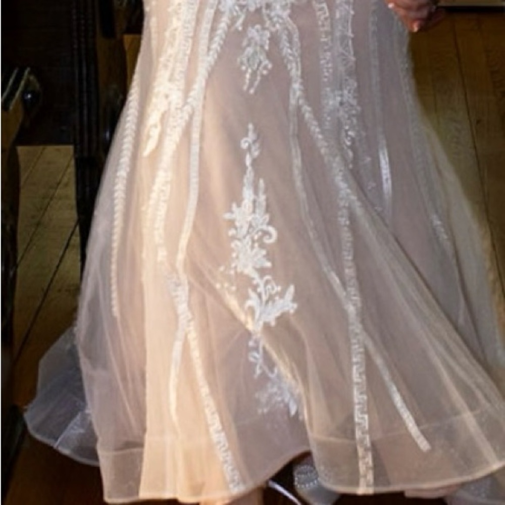 Azazie Diamond White Nude Mermaid Scoop Tulle Dress - Picture 2 of 4